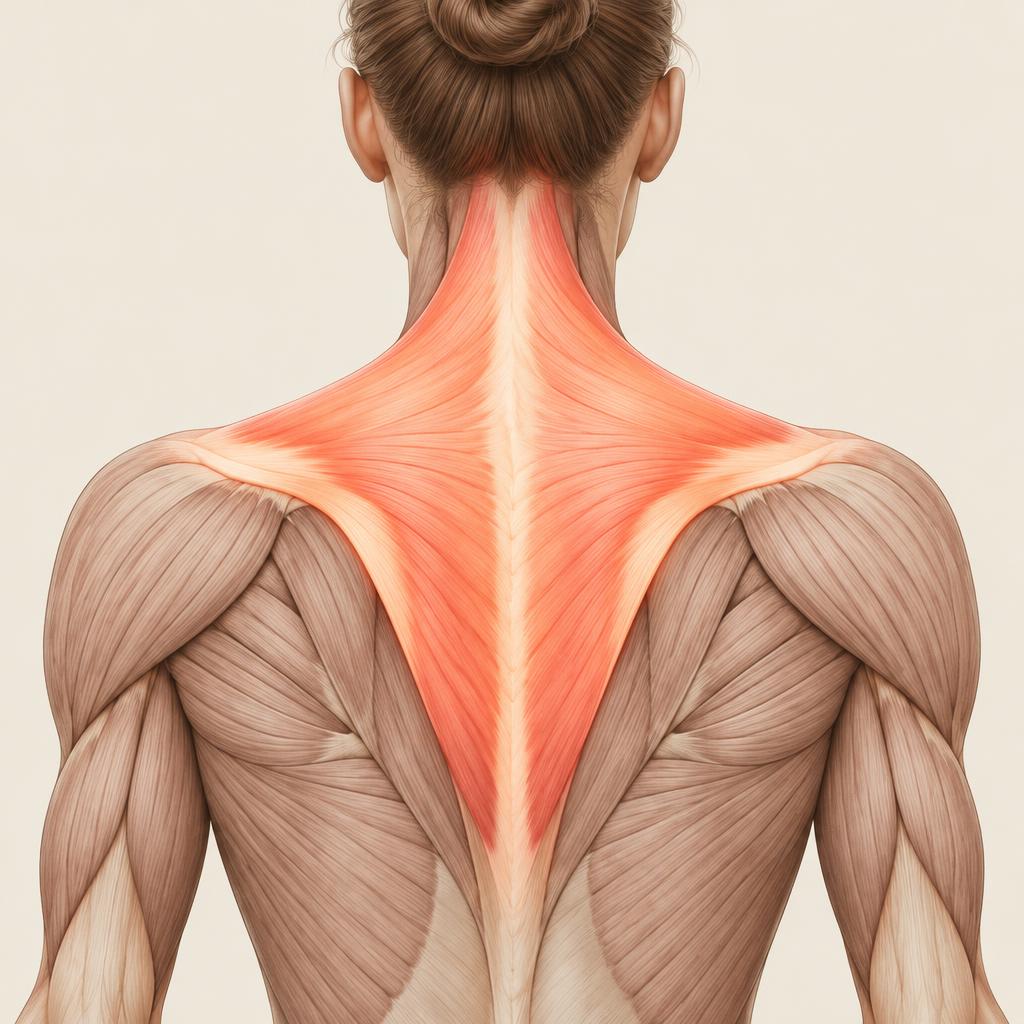 Neck and upper back muscles where tension builds up